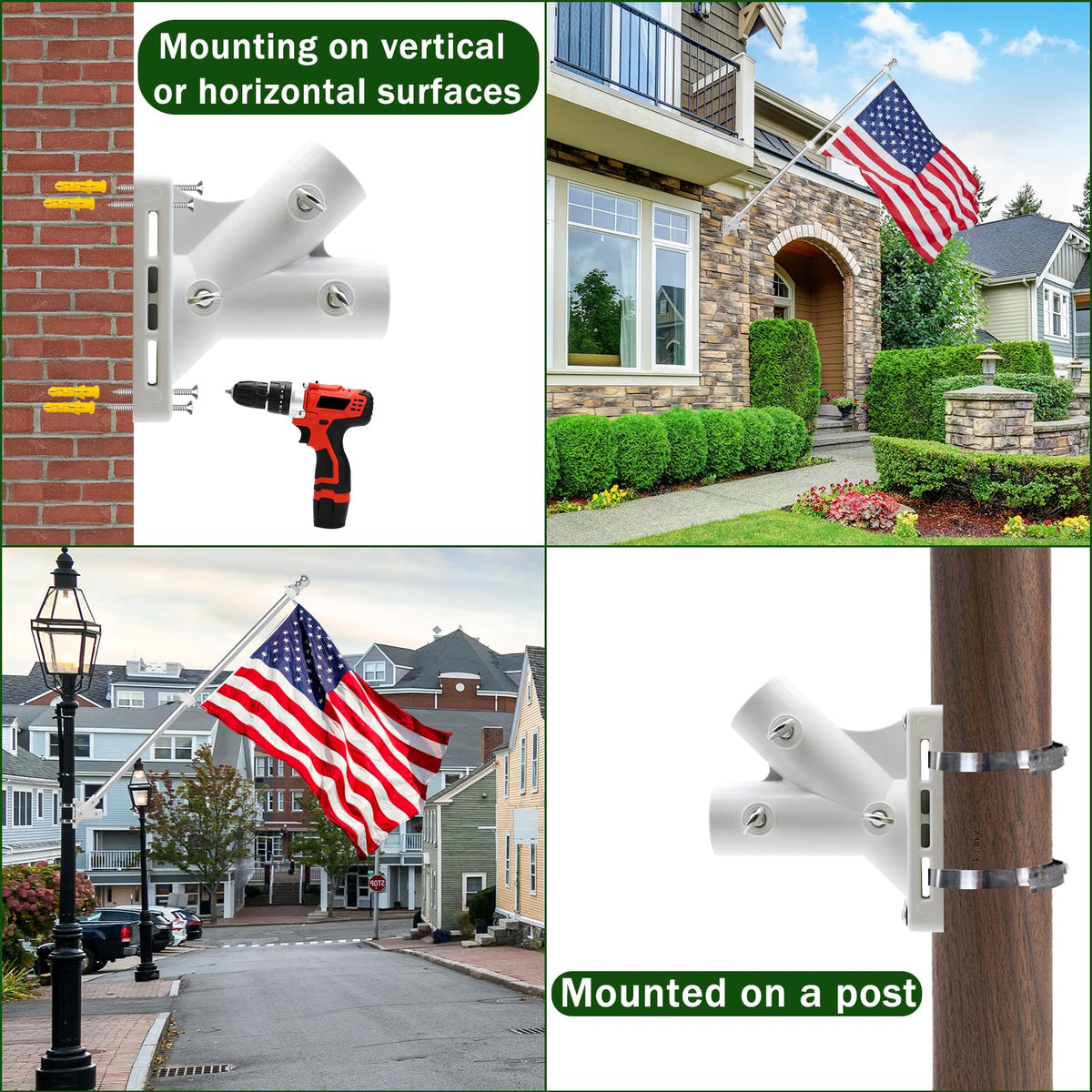 CQ Garden 45-degree angled mount highlights a dynamic flag display.