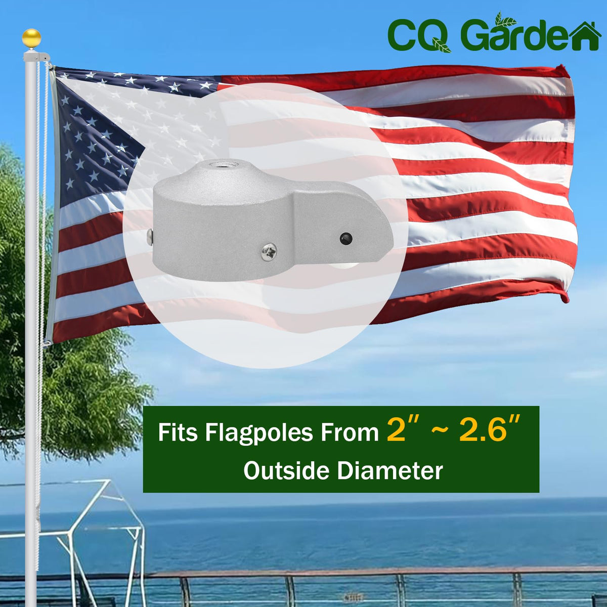 CQ Garden nylon pulley enables smooth flag operation.