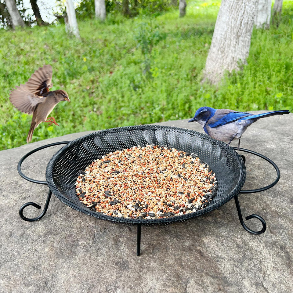 CQAIRIOU ground platform bird feeder tray in a garden enhances birdwatching