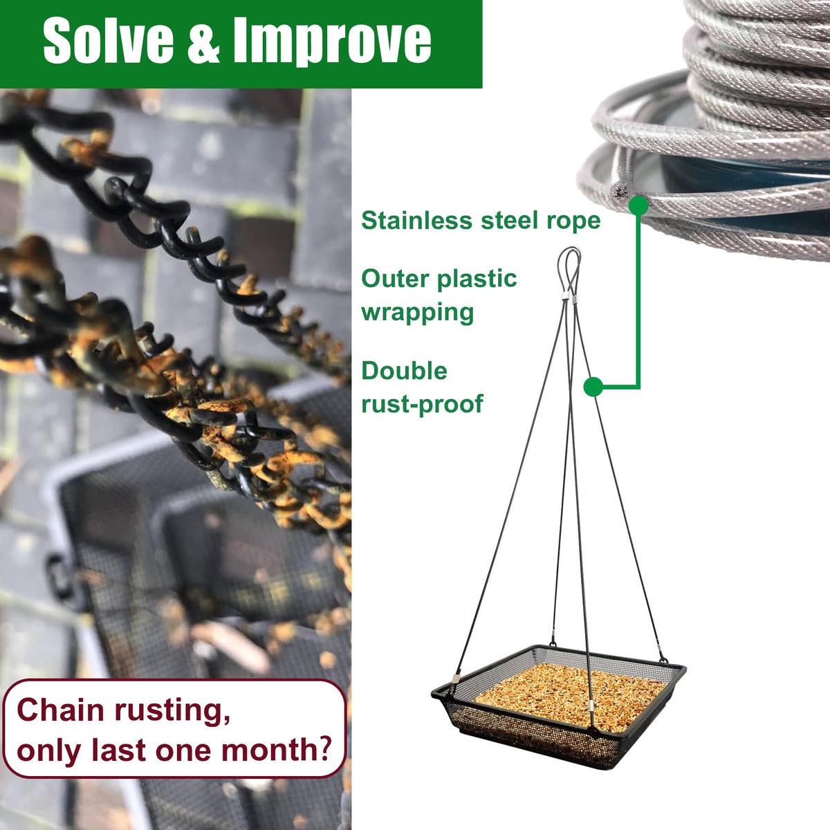 CQAIRIOU platform bird feeding tray made of metal mesh for seed visibility