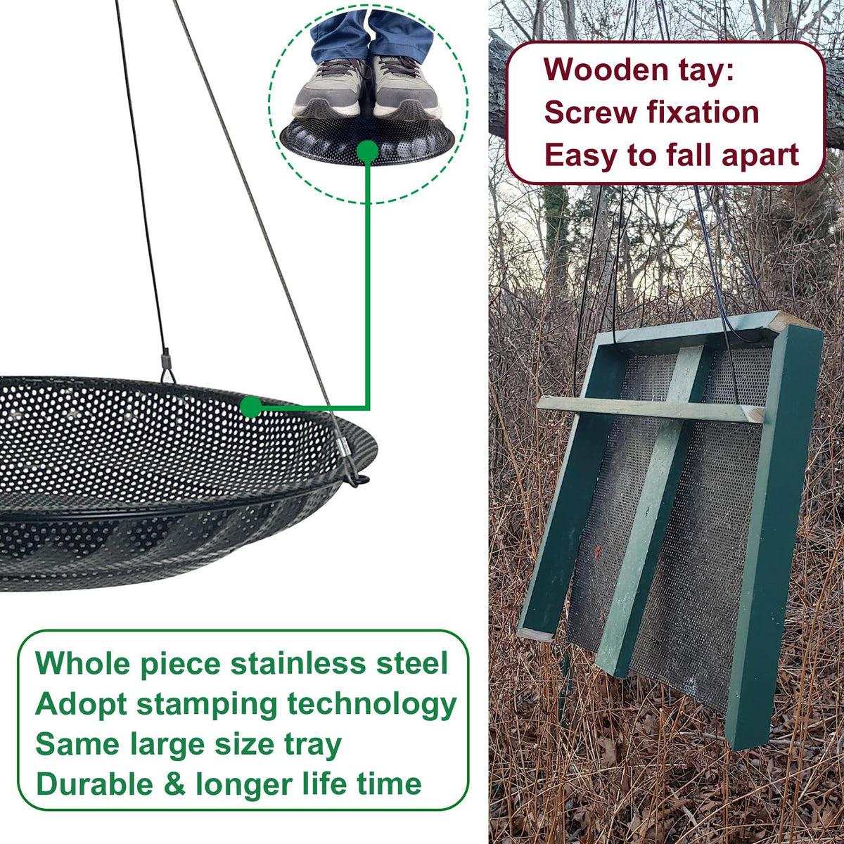 CQAIRIOU rust-proof tray with powder coating and stainless rope lasts for years