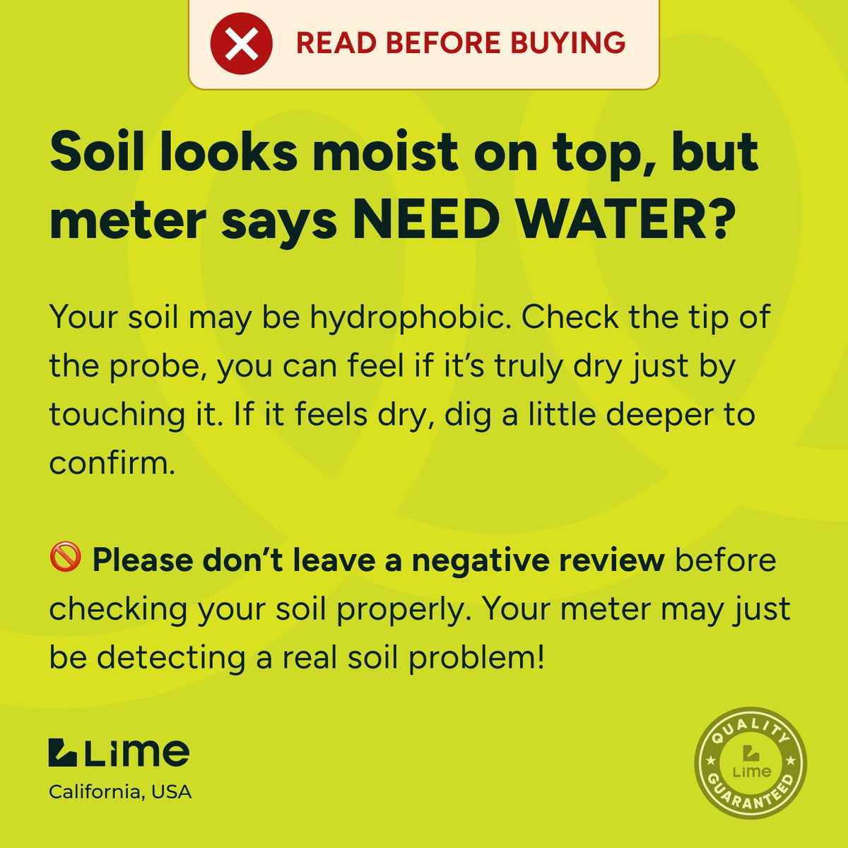 Analog dial with no battery: simple water checks for all potted plants.