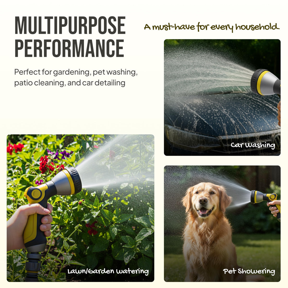Craft911 8-pattern spray adapts from mist to jet for many tasks.