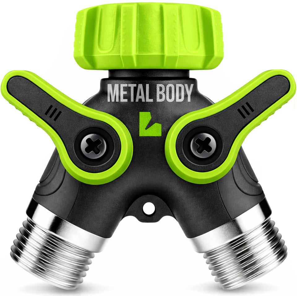Craft911 Lime 2 Way Hose Splitter with heavy-duty brass construction.
