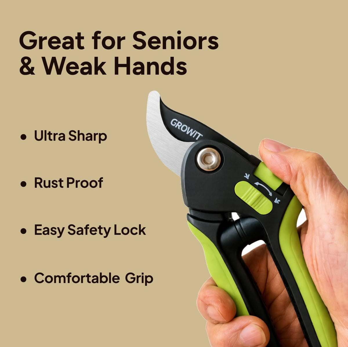 Craft911 Lime Bypass pruning shears dual-size opening shows adjustable jaw for small or large branches