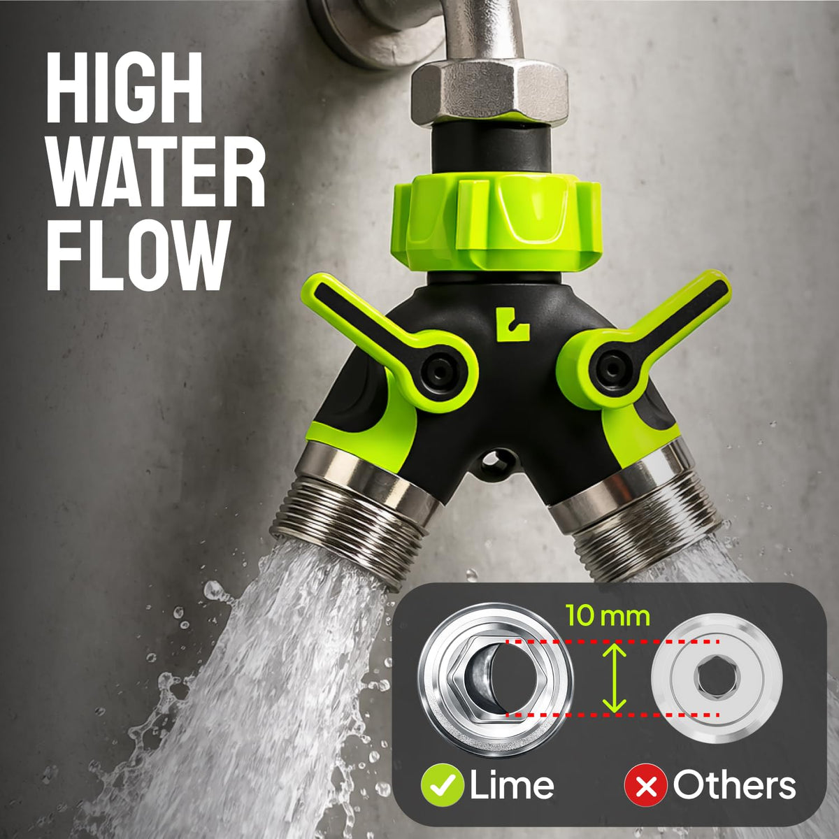 Craft911 Lime two-outlet Y-connection keeps watering tasks organized.