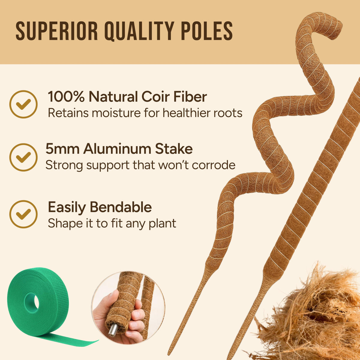 Craft911 moss pole for pothos 48in-coir wrap supports upright growth and aerial roots