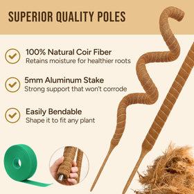 Craft911 moss pole for pothos 48in-coir wrap supports upright growth and aerial roots