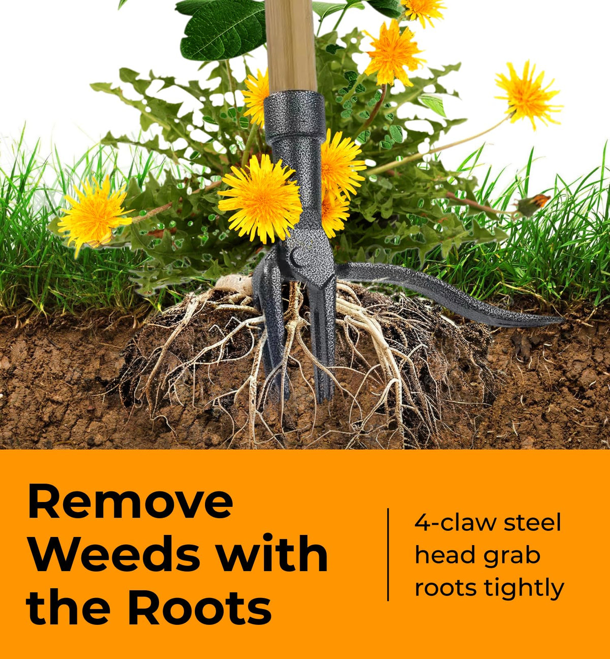 Craft911 weed puller claw head grips roots for thorough removal