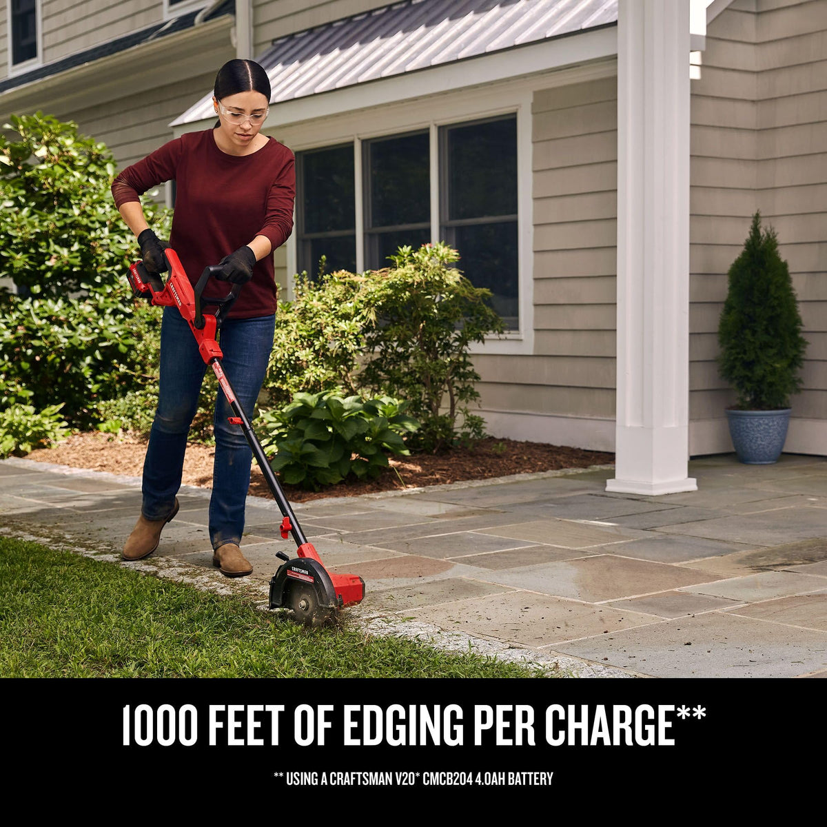 CRAFTSMAN 20V Edger depth settings show four positions to adjust cut height.