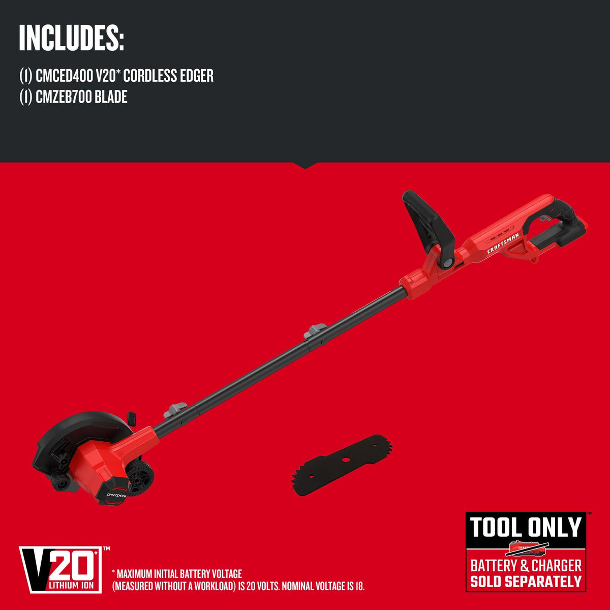 CRAFTSMAN 20V Edger pivoting handle adapts to your preferred edging angle.