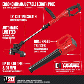 Craftsman 20V Max WeedWacker with telescoping pole in use for adjustable reach