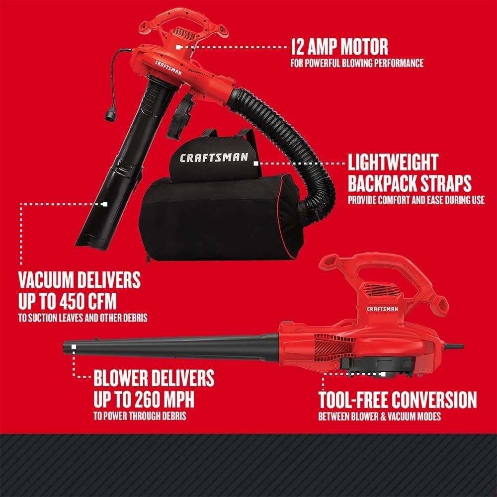 CRAFTSMAN CMEBL7000 mulcher shredding debris with a spacious bag