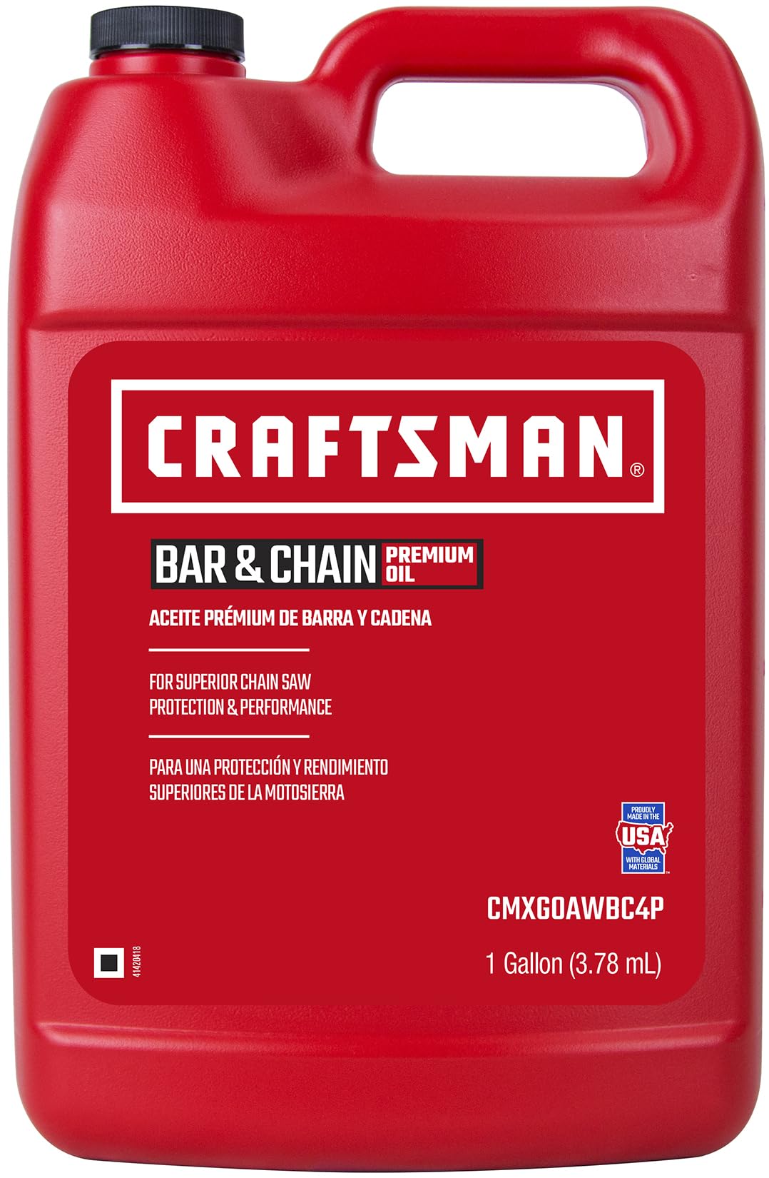 Craftsman CMXG0AWBC4P premium bar and chain oil provides high-temp adhesion for smooth operations.