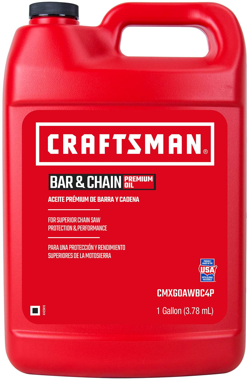 Craftsman CMXG0AWBC4P premium bar and chain oil provides high-temp adhesion for smooth operations.