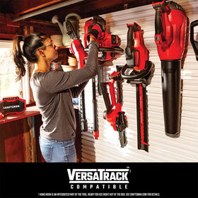 CRAFTSMAN corded leaf blower with Versatrack hook for easy wall storage.