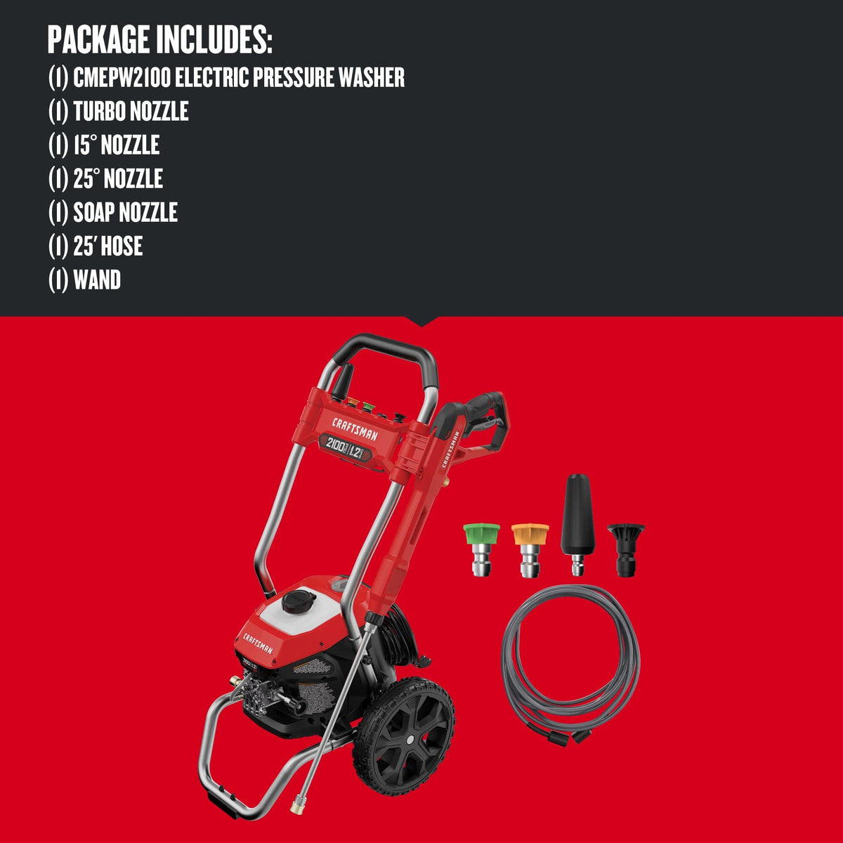CRAFTSMAN electric pressure washer 25 ft kink-resistant hose extends reach