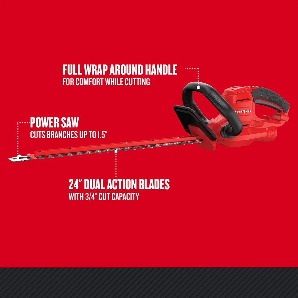 CRAFTSMAN CMEHTS8022 22-inch blade action demonstrating clean hedge edges.