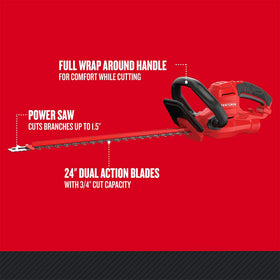 CRAFTSMAN CMEHTS8022 22-inch blade action demonstrating clean hedge edges.