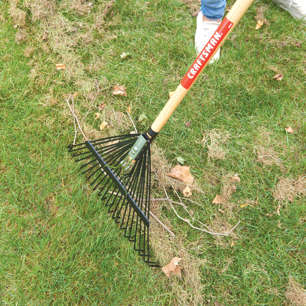 Craftsman spring-backed tines lift thatch and debris from lawns