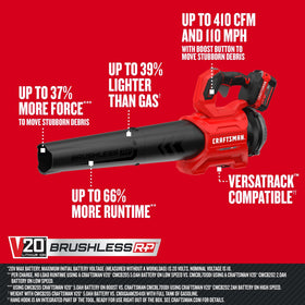 CRAFTSMAN leaf blower boost button enabling tougher debris removal.