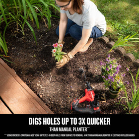 Compact 20v battery on craftsman v20 keeps gardening tasks mobile and easy.