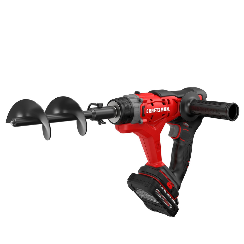 Craftsman V20 cordless garden tool kit showing holes-per-charge efficiency for efficient bed preparation.