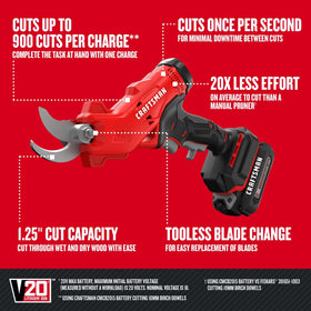 CRAFTSMAN V20 cordless pruner blade changes easily without tools for fast maintenance