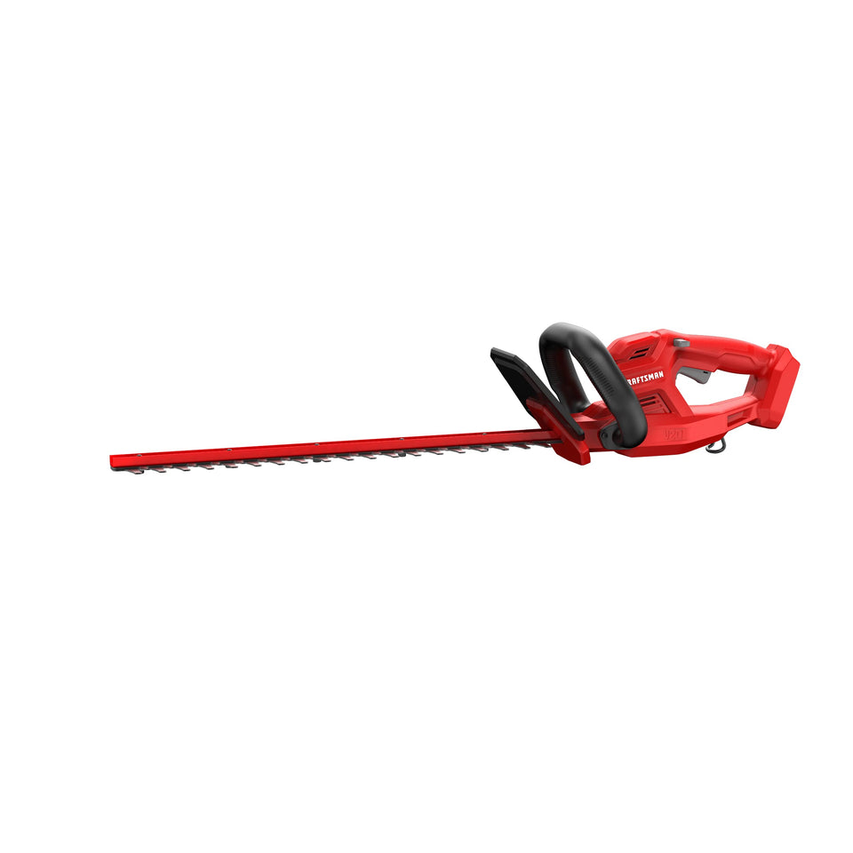 Craftsman V20 hedge trimmer with 20-inch blades for fast pruning.
