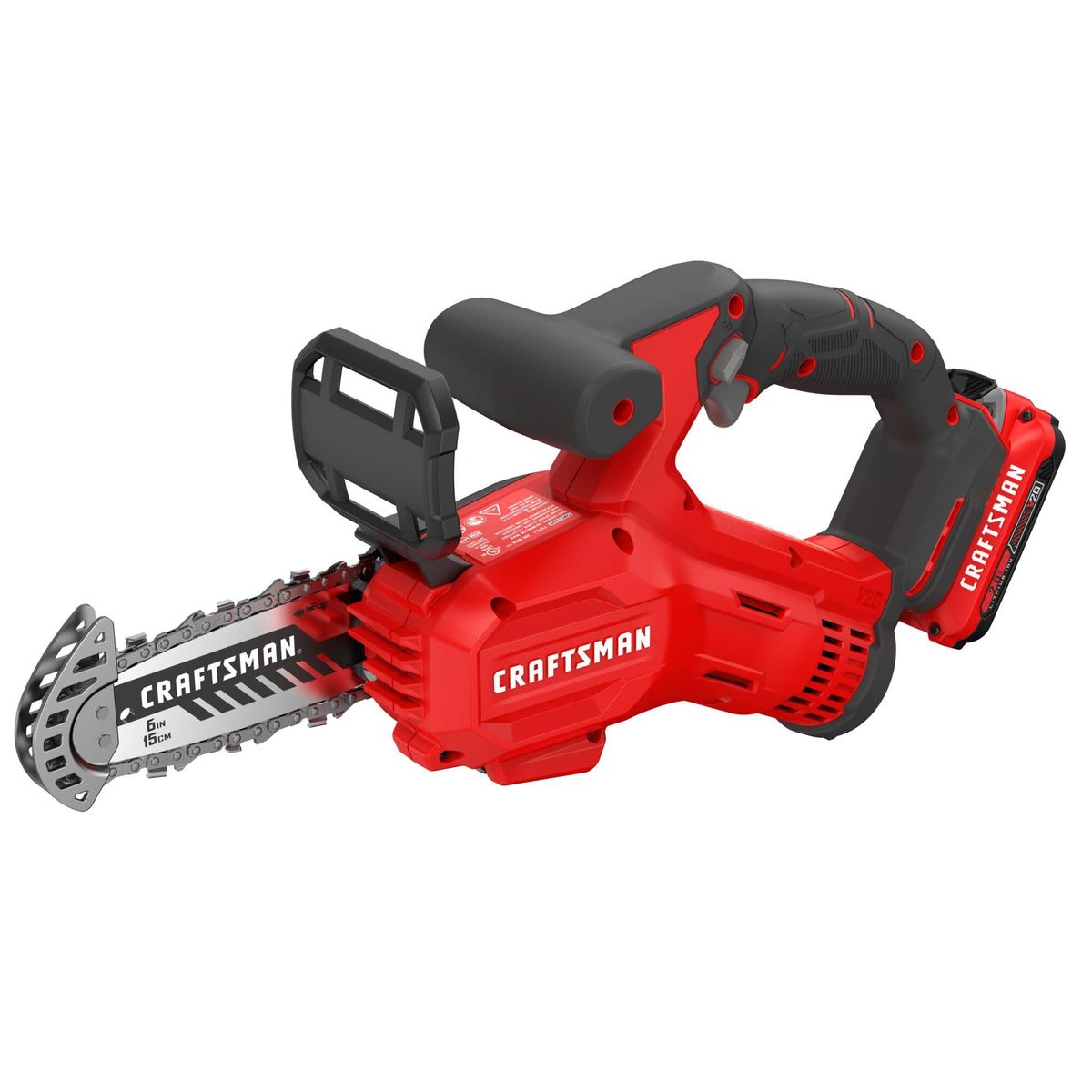 In-use scene pruning a branch with the CRAFTSMAN V20 mini pruning chainsaw