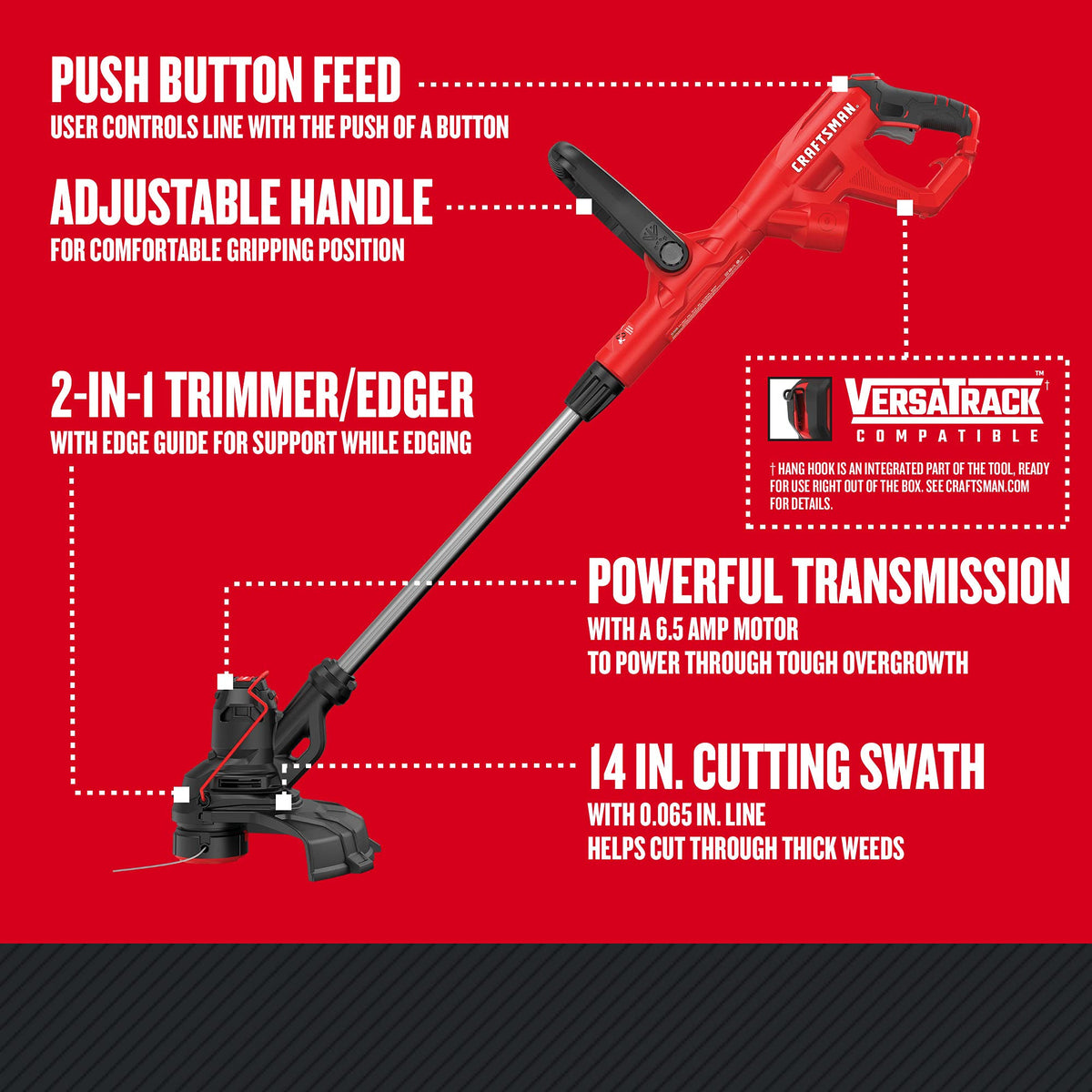 CRAFTSMAN WEEDWACKER 14-inch cutting swath speeds edging and trimming.