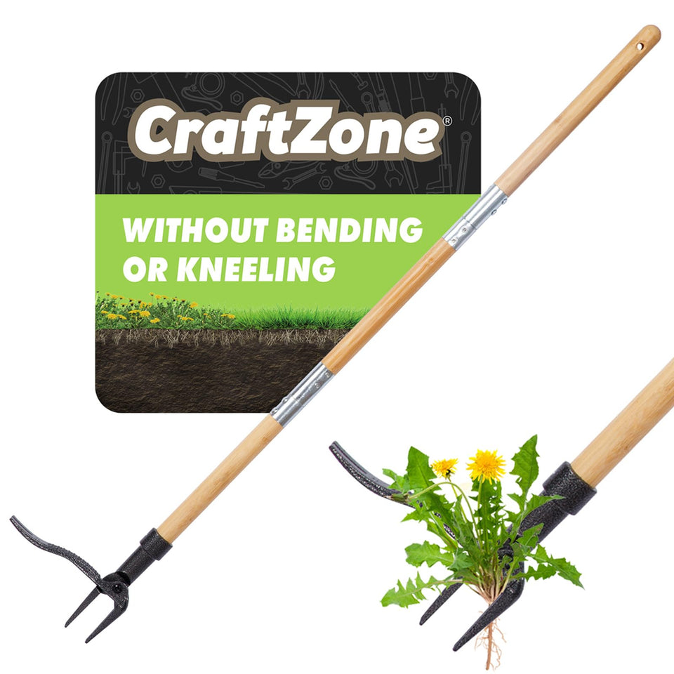 CraftZone weed puller stand-up tool enables standing weed removal for raised beds.