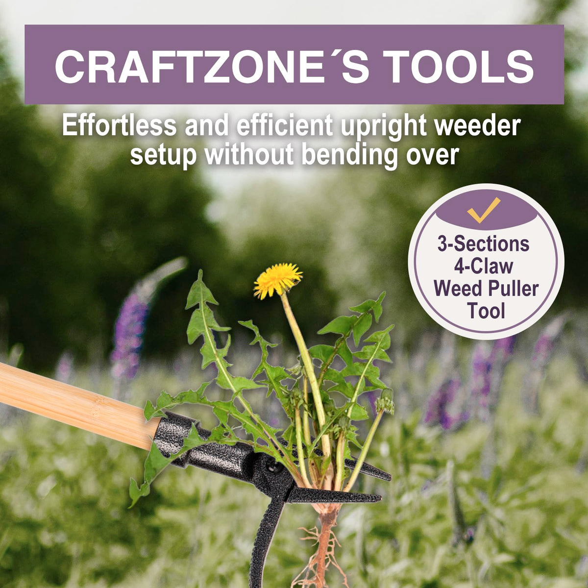 CraftZone wooden long handle delivers comfortable grip during extended weeding.