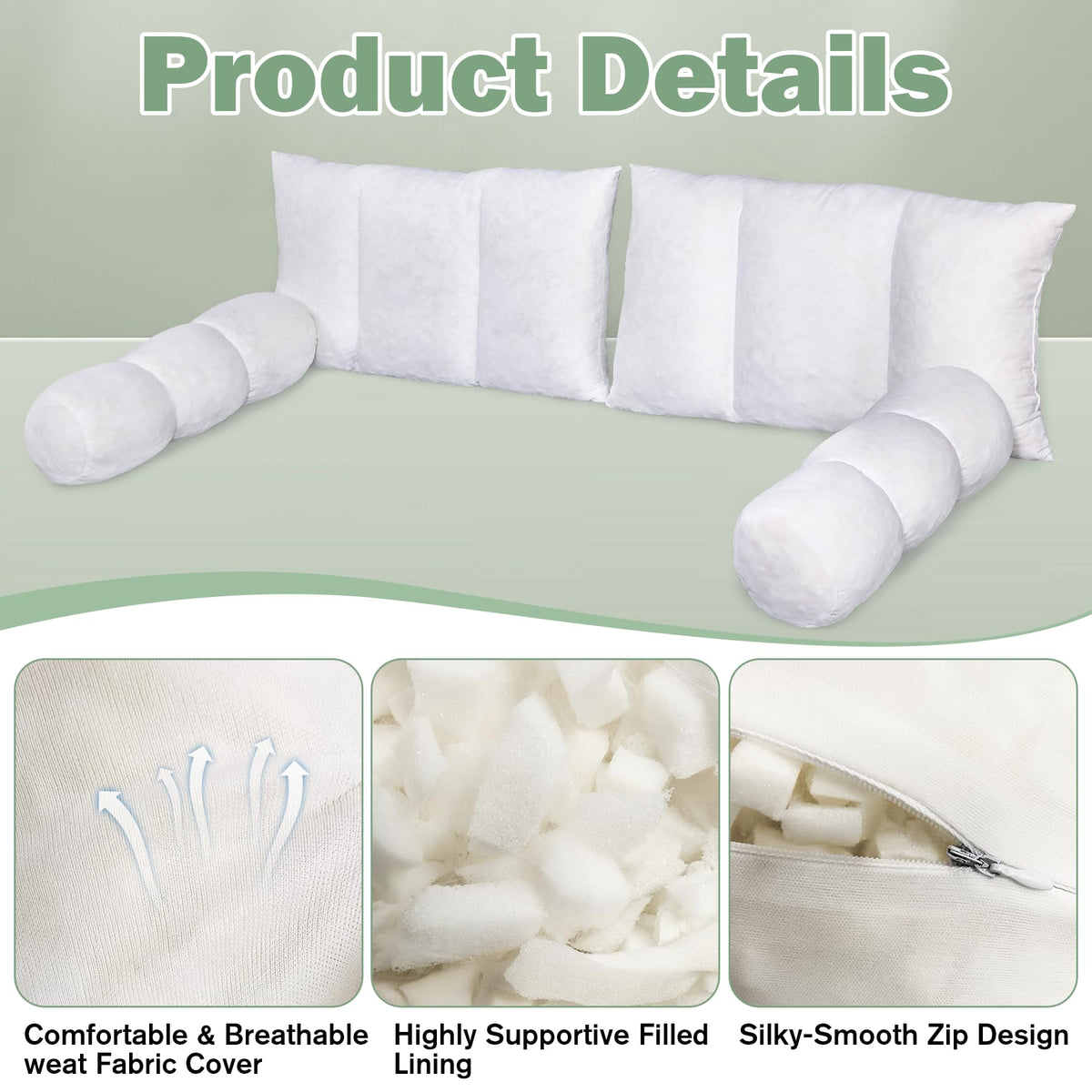 CRAURU twin-size bolster pillow insert adds plush comfort to seating