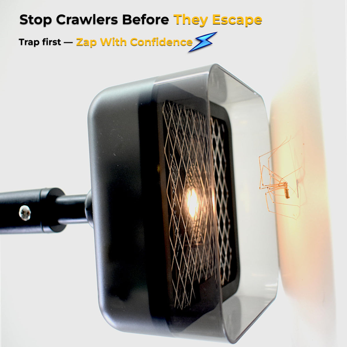 Crawler Buster adjustable-head hinge enables precise angles for awkward pest targets.