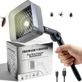 Crawler Buster handheld indoor zapper on-wall for quick, touch-free pest control.