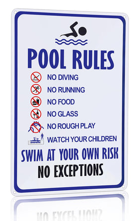 CrazySign pool rules sign with bold text for poolside safety.