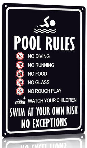 CrazySign pool sign with welcome-ool text for outdoor pool decor.