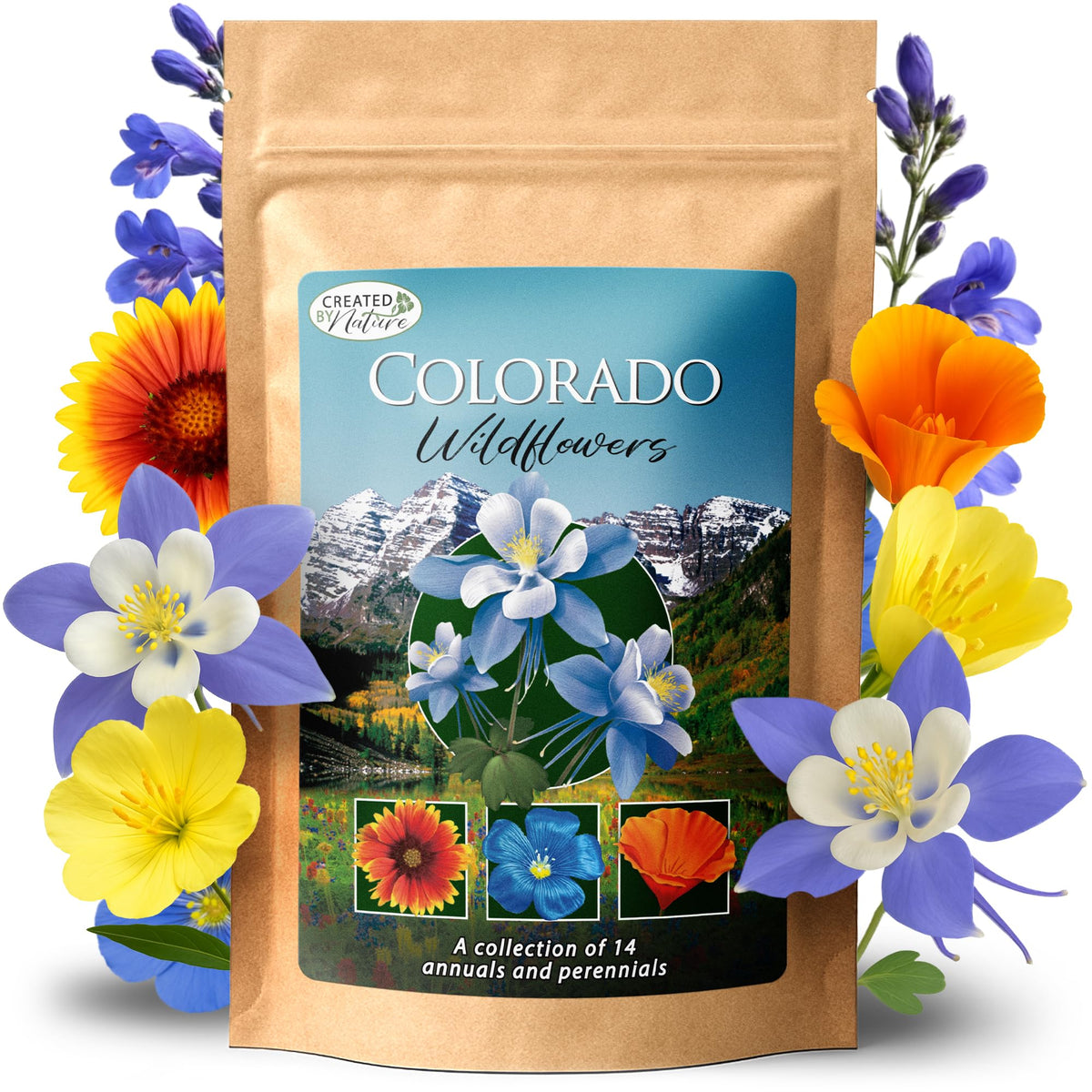 Created By Nature Colorado wildflower mix blue columbine invites pollinators.