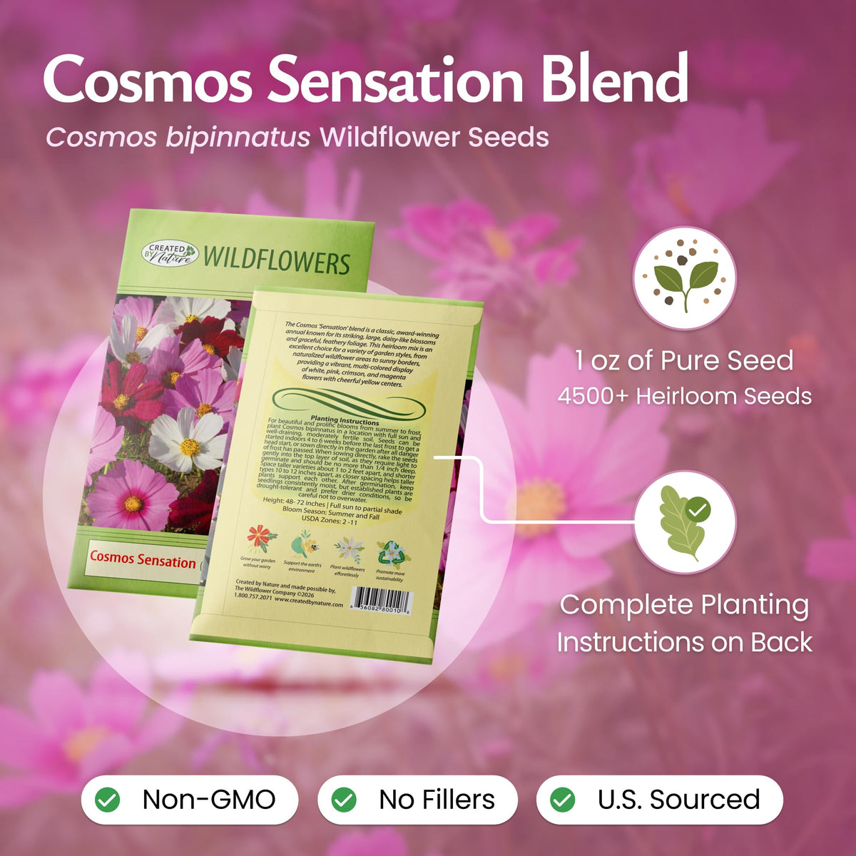 Created By Nature Cosmos Sensation Mix purple blooms brighten borders and attract butterflies