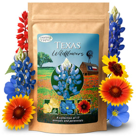 Created By Nature Texas Wildflower Seed Mix pack front showing 17 varieties