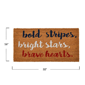 Creative Co-Op coir doormat featuring non-slip liner backing for safer entry.