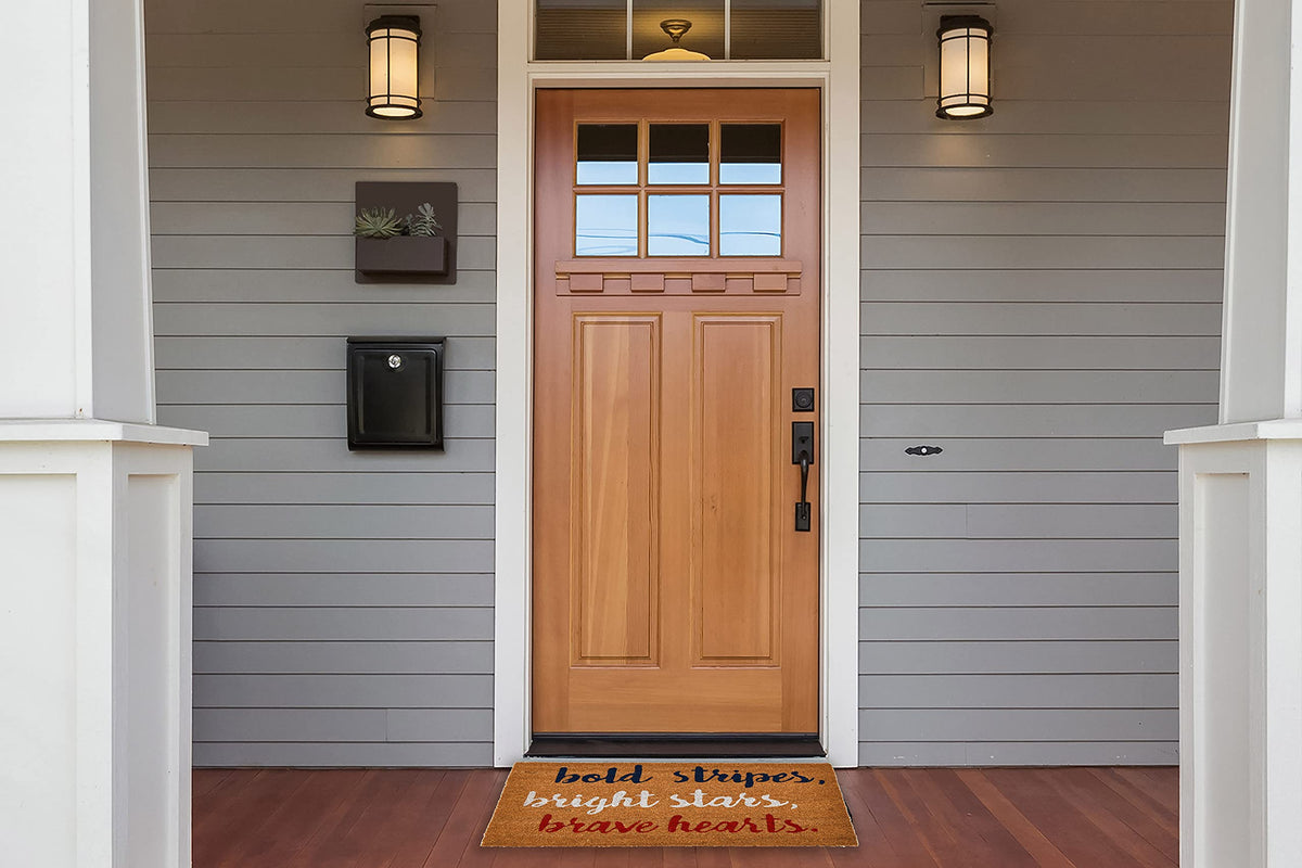 Creative Co-Op entry mat in red white blue decor for front doors.