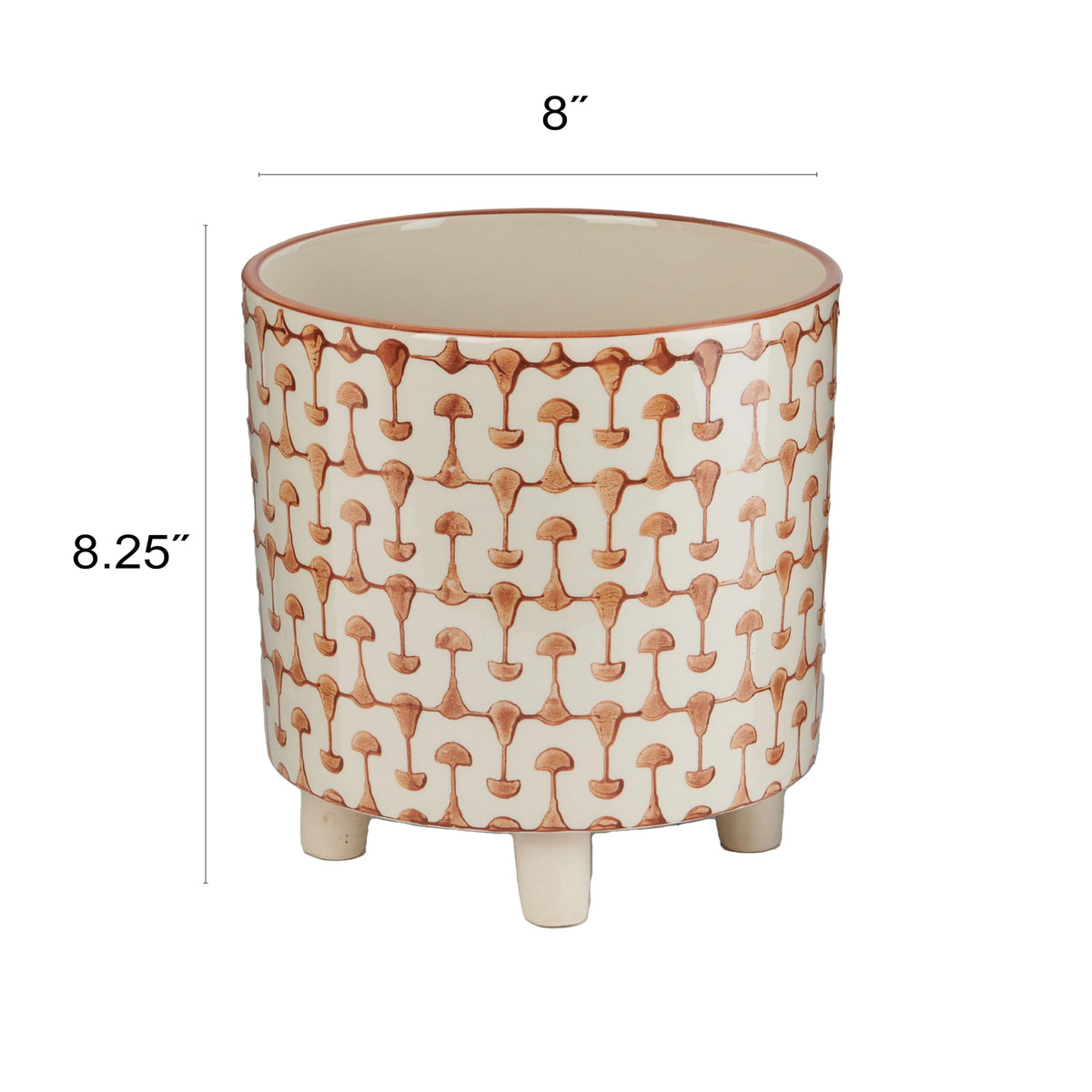 Creative Co-Op footed stoneware planter shows abstract print on legs for mid-century vibe
