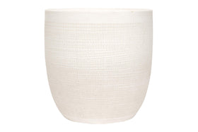 Creative Co-Op large matte white embossed stoneware planter with cheese cloth texture, ideal for greenery.