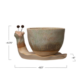 Creative Co-Op snail planter side view highlights the snail shape as unique decor