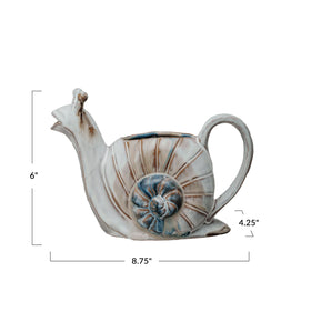 Creative Co-Op snail watering can, vibrant finish, great gift for gardeners.