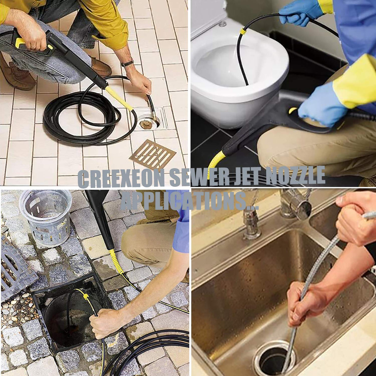 CREEXEON Sewer Jetter Nozzle with 1/4 inch quick connector for fast setup.