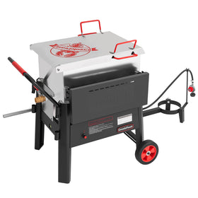 Creole Feast CFB3001 70-qt boiler with side table for convenient outdoor gatherings.
