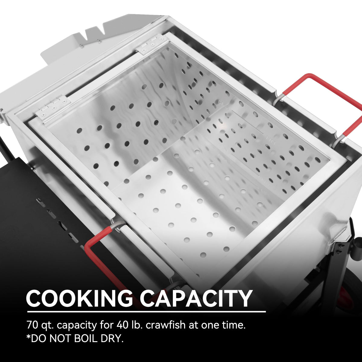 Creole Feast CFB3001 wheeled design enables easy relocation for parties and backyard boils.